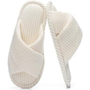 Womens Corduroy Memory Foam House Slippers Slides Open Toe Crossbands, Size 9-10